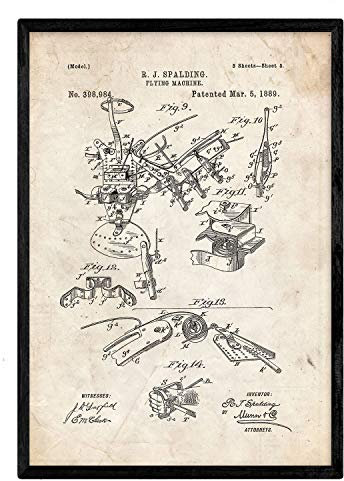 Nacnic Patent Poster Flugzeugsteuerung. Blatt mit altem Design-Patent in der Größe A3 und Vintage-Hintergrund
