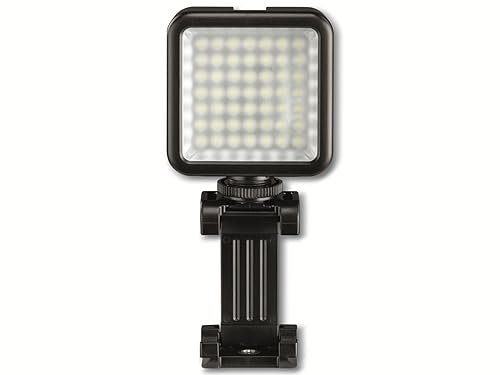 Hama LED Lampe als Videolicht, Fotolicht, Kameralicht (dimmbarer LED Strahler 6000 K, kompakte, tragbare Fotolampe mit Handyhalterung, Blitzschuh z.B. für Mikro, 1/4 Zoll Gewinde für Kamera-Stativ)