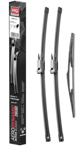 HQ AUTOMOTIVE Wiper Blades for FORD Kuga Mk2 (2012-2019) | 3-piece front, 28 in + 28 in & rear 11-in set, Pinch Tab connector, graphite-coated rubber, rain sensor ready