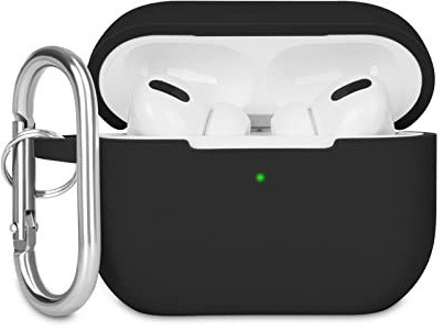 KOKOKA Fodral kompatibelt med Airpods Pro, mjukt silikonskal stötdämpande skyddsfodral för Airpods Pro 2019 med karbinhake, främre LED synlig, svart