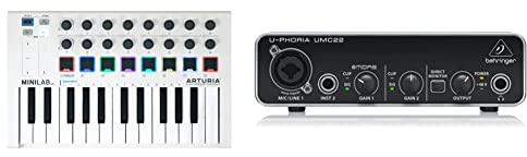 Arturia miniLab MkII - 25 controller keyboard. Includes Mini V, Stage 73 V, and Rev PLATE-140 & Behringer UMC22 audiophile 2x2 USB audio interface with Midas microphone preamp