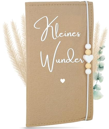 MAHEWA® Mutter-Kind-Pass-Hülle Österreich aus Filz-Stoff | Mutterpass-Organizer Mutterpass-Tasche Schutzhülle (Mutterkindpass Kleines Wunder, Beige)