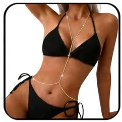 Bounzhi Body Chain Crossover Thin Bra Bikini Waist Belly Body Chains Beach Body Necklace Jewelry for Women (Gold)