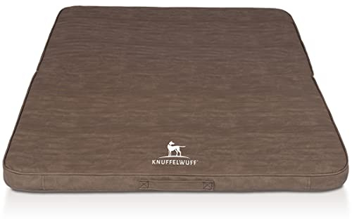 Knuffelwuff Faltbare Reisematte Orthopädisch Roanoke Hundematte aus Laser gestepptem Kunstleder 140 x 120cm Braun - Abnehmbarer Bezug - waschbar - für große, mittelgroße und kleine Hunde