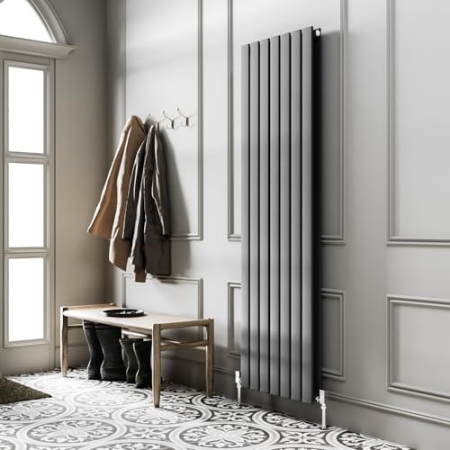 Go Bathrooms Pinta 1600 x 475mm Vertical Radiator Anthracite Flat Panel Double Column Tall Upright Radiator Anthracite Grey Wall Mounted Central Heating Includes Mounting Brackets