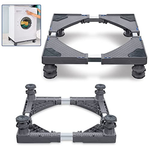 UISEBRT Waschmaschinen Untergestell mit 4 Füßen - Grau Verstellbare Waschmaschinensockel mit Rutschfester Stoßdämpfungsfunktion für Trockner Gefrierschrank Waschmaschine Kühlschrank - Bärenlast 200KG