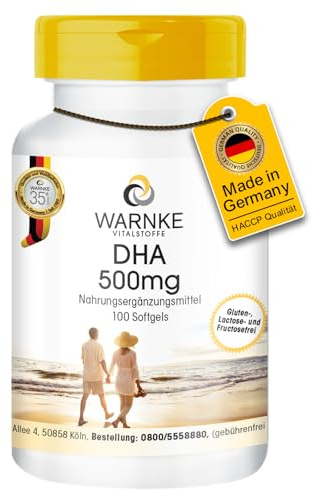 Warnke DHA 500mg aus Fischöl - 100 Softgels - Docosahexaensäure mit Eicosapentaensäure - Omega-3 Fettsäuren - hochdosiert | Warnke Vitalstoffe - Deutsche Apothekenqualität