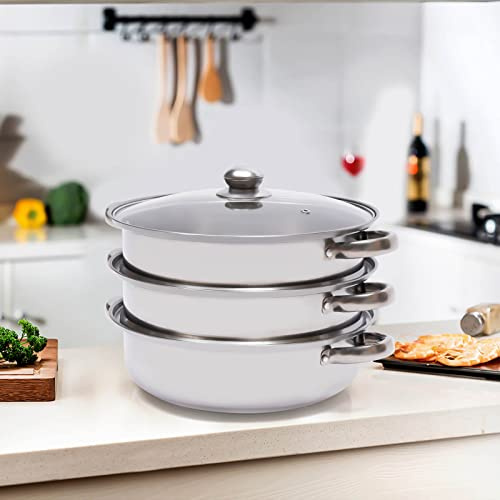 28cm Steamer Pot,Steamer Pot Stainless Steel 3 layers,Cookware with Handle for Vegetable, Stock, Sauce, Food,Compatible with gas furnace, electric furnace, induction furnacee
