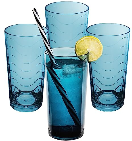 4x Campingglas Acryl 260ml BLAU Trinkglas Kunststoff Garten Picknick Becher