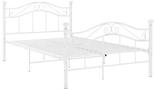 vidaXL Bett mit Lattenrost Metallbett Bettgestell Doppelbett Schlafzimmerbett Ehebett Bettrahmen Schlafzimmermöbel Weiß Metall 120x200cm
