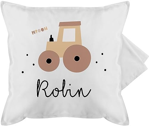Kissenbezug - Süßer Traktor Trecker Schlepper Bulldog - 50 x 50 cm - Weiß - kissen tractor pillow landwirtschaft polster für jungen personalisiertes bauer traktormotiv tractors kinderkissen