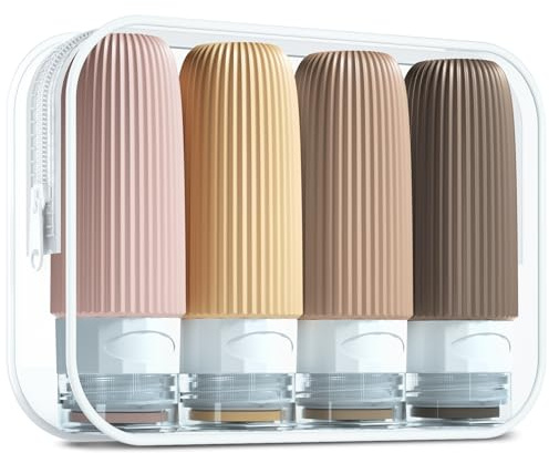 Gemice Silikon Reiseflaschen Set 60ml, 4 Stück reise flaschen zum befüllen handgepäck flüssigkeiten, Auslaufsicher, kosmetikflaschen zum befüllen reise, Container, BPA-frei FDA zugelassene (Aprikose)