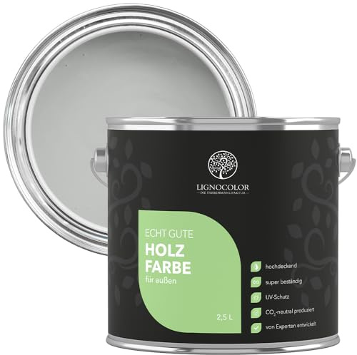 Lignocolor Holzfarbe Außen glänzend | wetterfeste Farbe für den Außenbereich (Lichtgrau glänzend, 2,5L) | hochdeckend & hochbeständig