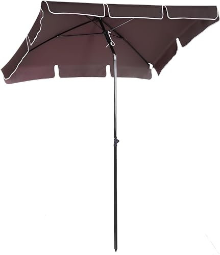 AND HOME Ombrellone Da Giardino Rettangolare, 2x1.3cm, Parasole, Regolabile, Antivento, Palo Inclinabile, Anti-UV, Ideale Per Spiaggia E Giardino, Marrone
