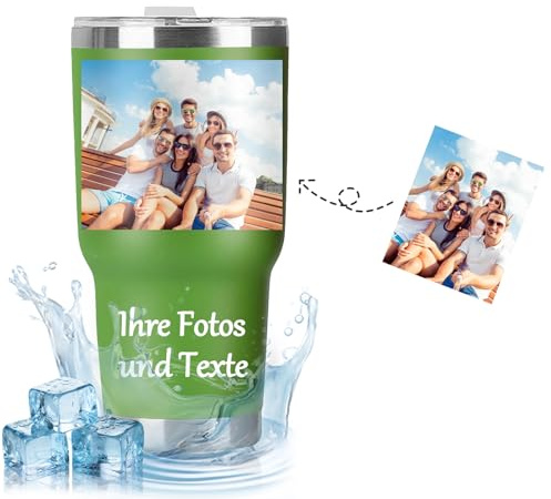 Thermobecher Personalisiert mit Foto Name Text, Individuelles Edelstahl Kaffeebecher Thermo, Kaffeebecher to Go, 30oz/890ml Thermobecher to Go, Geschenke für Frauen Männer Papa Mama Ihn Sie