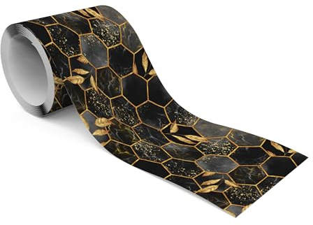 Muralo Bordüre Selbstklebend Schwarze Hexagone, Wandbordüre - 10x300 cm | Tapetenbordüre, Modernes Design, UV-beständig, halbmatt, glatt und abriebfest - ideal für Wohnzimmer und Schlafzimmer