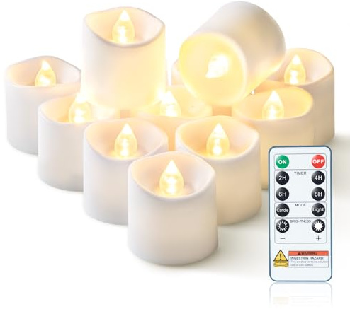 Homemory 12Pack 400+Hour Remote Control Flameless Candles, 2/4/6/8H Timer Led Votive Candles, Battery Operated Tea Lights for Wedding Table Centerpiece, Holidays, Halloween Pumpkins, Christmas Decor