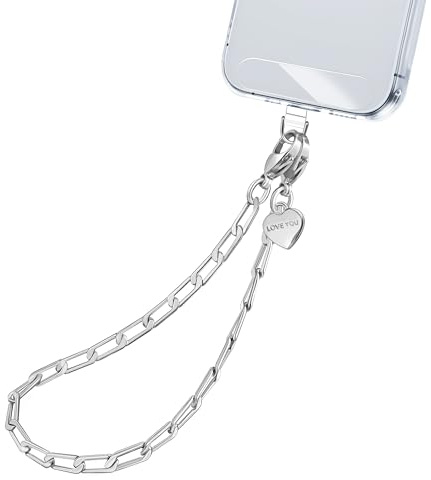 UKON Metal Phone Wrist Strap, Mobile Phone Chain Strap for Women Anti Theft Phones Lanyard with 2 Tether Tabs, Detachable Wrist Strap for iPhone (Light Silver)