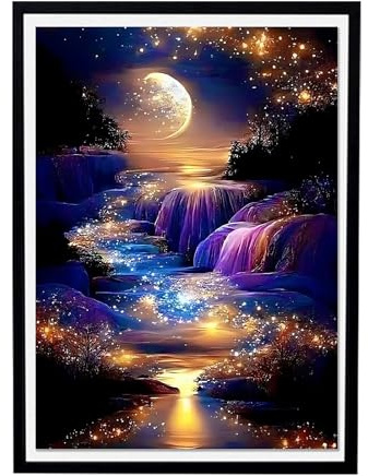 Fycyko 1 pintura de diamantes, pintura de diamante 5D para adultos, pintura de diamante para manualidades, imágenes de río luna, paisaje natural, pintura de diamantes, sellado, decoración del hogar,