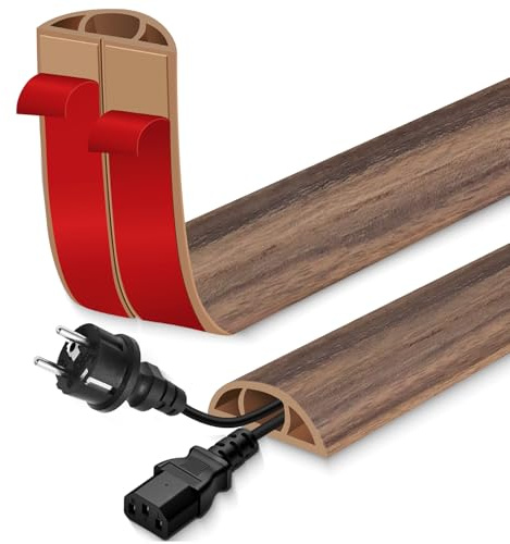 Kabelkanal selbstklebend Kabelbrücke Boden PVC Kabelkanal flexibel Kabelschacht flach Kabelabdeckung für Kabel Verstecken und Kabelschutz (Nebliges Braun Holzoptik, 30mm×3m)