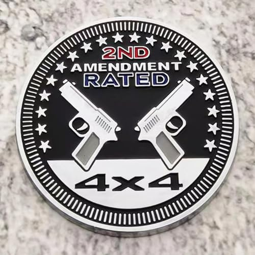 Badge Rated 4 x 4 Metal Automotive Emblem, 3D Round Car Badge Decals Stickers Compatible With Jeep Wrangler Vehicles Trucks SUV (Style E)