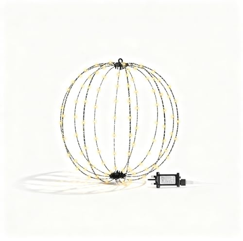 Hanging Christmas Lights Ball Decorations Outdoor 40cm 256 LEDs Warm White Plug in Lights 3D Xmas Sphere Foldable 8 Modes Timer – Indoor/Outdoor for Door Patio Room Decorations