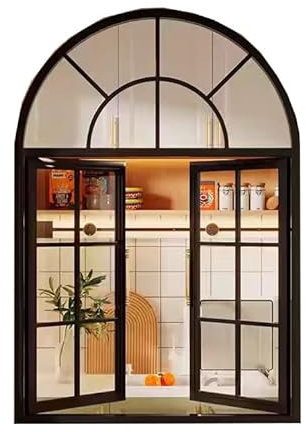 HJLKDYM Gewölbt Französisch Fenster, Fensterscheibe Gewölbt Wand Wie Rahmen, Flügel Windows Für Essen Und Küche Für Kaffee Geschäfte Blume Geschäfte(Black-B,60x100cm)