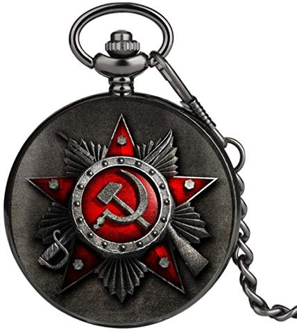 Collar de reloj de bolsillo con diseño retro de la Unión Soviética de Rusia, bandera rusa, martillo, insignias, hoz, reloj de bolsillo, cadena, regalo para hombres y mujeres, reloj de bolsillo
