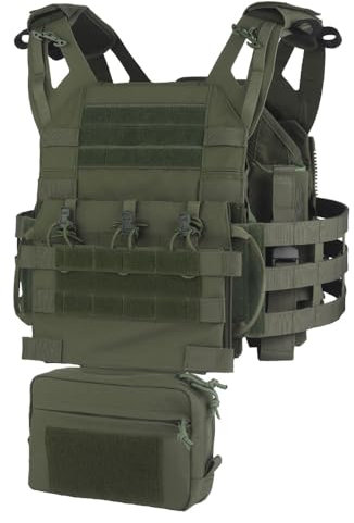 Peminkoo Taktisches Plattenträgerset R-Serie J.PC3.0 Jagdweste mit Schnellverschluss-Kummerbund 556 Magazintasche Funk-Seitentasche GP Drop Pouch (Green)