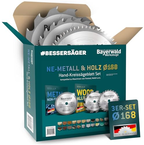 Bayerwald cirkelsågblad set Ø 168 (3 delar) - för icke-järnmetall och trä – lämplig för handcirkelsågar från Festool, Mafell och mycket mer.
