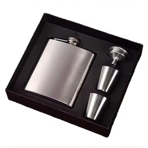 CozyHomeWare 8oz Stainless Steel Hip Flask Set – Silver Flask with Funnel & 2 Shot Glasses – Portable Whiskey Flask in an Elegant Gift Box for Men, Bar, Parties, Outdoors, Camping