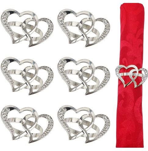 Jlobnyiun Anelli Da Tovaglioli Per Il Cuore, Anelli Tovaglioli A Di Amore - 6x Fibbia Tovagliolo Vuoto Con Strass,Decorazione Per La Casa, Materiale Per Feste Per Matrimoni, Cena