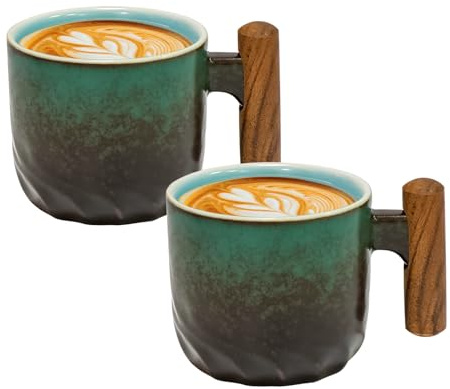 2er Set Espressotassen 70 ml, Premium Espresso Tassen mit Henkel, Mini Teetasse Kaffeetasse aus Keramik, Kleine Kaffeetassen für Espresso, Latte, Tee(Grün)