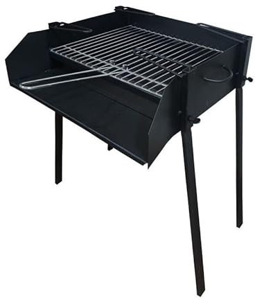 MF - Barbacoa de Leña Cuadrada de 50 x 50 cm en Acero con Parrilla de Acero Corrugado, 4 Patas de Sujeción y Pintura Negra Anticalórica