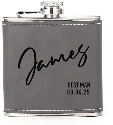 Hip Flask Personalised Hip Flask for Men Custom Engraved PU Leather Hip Flasks Whisky Flask Wedding Best Man Gifts for Usher Groomsmen Groom Father of The Bride (Grey, Design 3)
