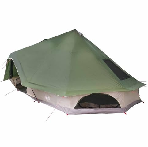 vidaXL Tipi Zelt mit Dach mit Speicher Grün 680 x 430 x 270 cm TAFT, Modernes Tipi-Zelt für Garten und Terrasse, ideal für Familencamping, geräumiger und wetterfester Schutz, einfacher Zugang