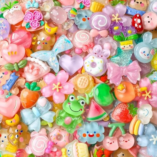 CavspkArt Set mit 50 gemischten Slime-Beads, süßes Resin-Perlen-Set mit flachem Rücken, Zubehör für die Herstellung von Slime-Schmuck, für Bastelarbeiten, Scrapbooking, kreative Gestaltung