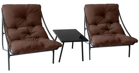 HavenGlide Gartenmöbel Set 3 teilig - Balkonmöbel Kleinen Balkon mit Gepolsterter & Tisch, Balkon Möbel Set | Bequemer Balcony Furniture Sitzgruppe für Garten Terrasse (Braun)