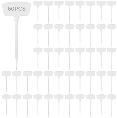60 Pieces T-Shape Plant Labels, 6 Inch Waterproof Plastic Tags, White Garden Markers, Reusable for Identifying Plants and Organizing