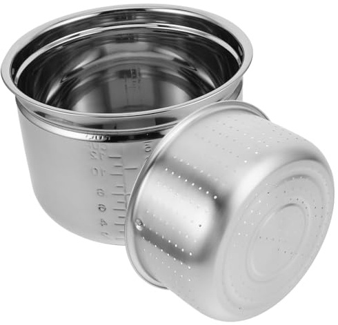 MUELODSIC Acero Olla Eléctrica Arrocera Interior de Inoxidable 4l | Incluye Bandeja Vaporera y Cesta de Drenaje, Acabado Plata, para Cocción Multifunción y Separación