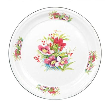 Extra-thick 30cm X 36cm Enamel Tea Tray Large Round Serving Platter Enamel Fruit Bowl Dishx(40cm-C)