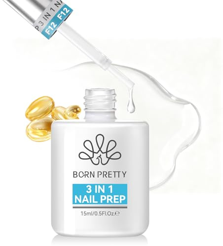 Born Pretty Nail Prep Déshydrateur et Apprêt pour Ongles, 3 en 1 Préparation Nourrissante pour Ongles en Gel et Acryliques Produits pour Nail Art Longue Durée