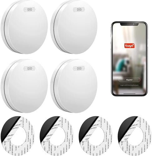 SAVS SM11W Rauchmelder WLAN 4er-Pack – 10 Jahre Batterie – Smart kompatibel mit Tuya App - Extra flaches Design – Kein LED-Licht – Montage ohne Bohren - Feuermelder WiFi | 4er Set WLAN-Rauchwarnmelder mit 10-Jahres-Batterie, Tuya App, Push-Benachrichtigungen und Montage ohne Bohren.