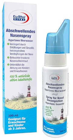 EuRho® Vital Abschwellendes Nasenspray | mit 100 ml hypertonem Meerwasser, reinigt und befeuchtet die Nase, unterstützt die Atmung, 100% natürliche Inhaltsstoffe