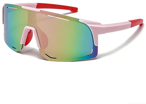 LOJUDI Solglasögon barn pojkar flickor – cykelglasögon speglade sportglasögon UV400 skydd snabba glasögon, ROSA