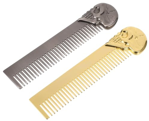 Housoutil 2 Stück Pack Herren Bartkamm und Haarkamm aus Zinklegierung Kompakter Schädel Design Kamm für Bart und Schnurrbartpflege Robuster Metallkamm für Reisen und Tägliches Styling