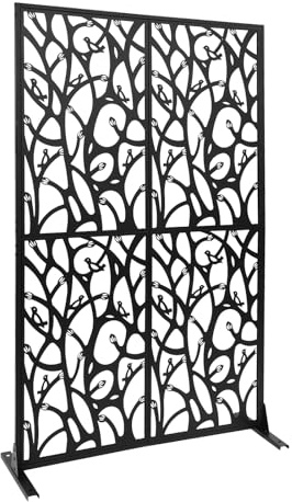 MELAQULY Paravent, divisorio per ambienti con motivo uccelli, 115 x 40 x 183 cm, privacy, divisorio per balcone, terrazza, interno, vasca idromassaggio (nero)