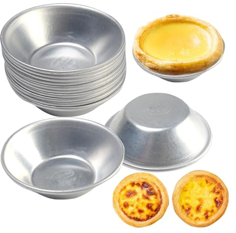 JASOLYI 10pcs Aluminum Egg Tart Molds,Tart Tin Pudding Moulds,Muffin Tin Ramekins,Mini Baking Pudding Tins Set for Egg Tart Baking Tray Cupcake Cup Custard/Pasteis De NATA Tray
