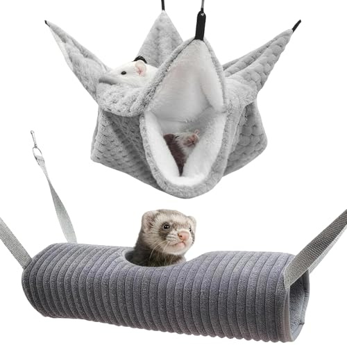 2 Stück Meerschweinchen Hängematte, Meerschweinchen Tunnel Ratten Hängematte Hängende Kleintierbetten aus Weichem Flanell Ratten Zubehör für Käfig Hängematte für Frettchen Chinchillas Zuckergleiter