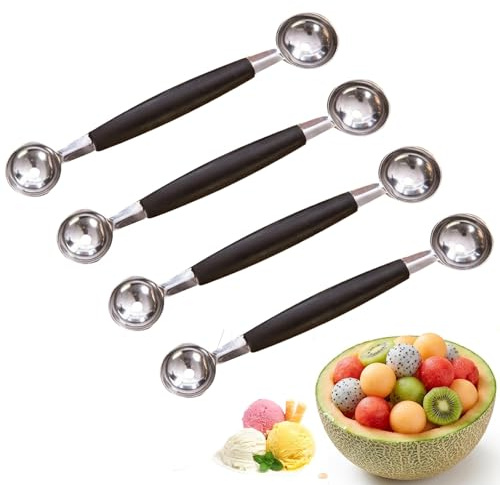 4 Stücke Kugelausstecher Set, Melonenausstecher Kugeln für Obst und Gemüse, Vielseitige Küchenhelfer mit 18 cm Länge, Ideal für Buffets, Camping und kreative Speisenzubereitung